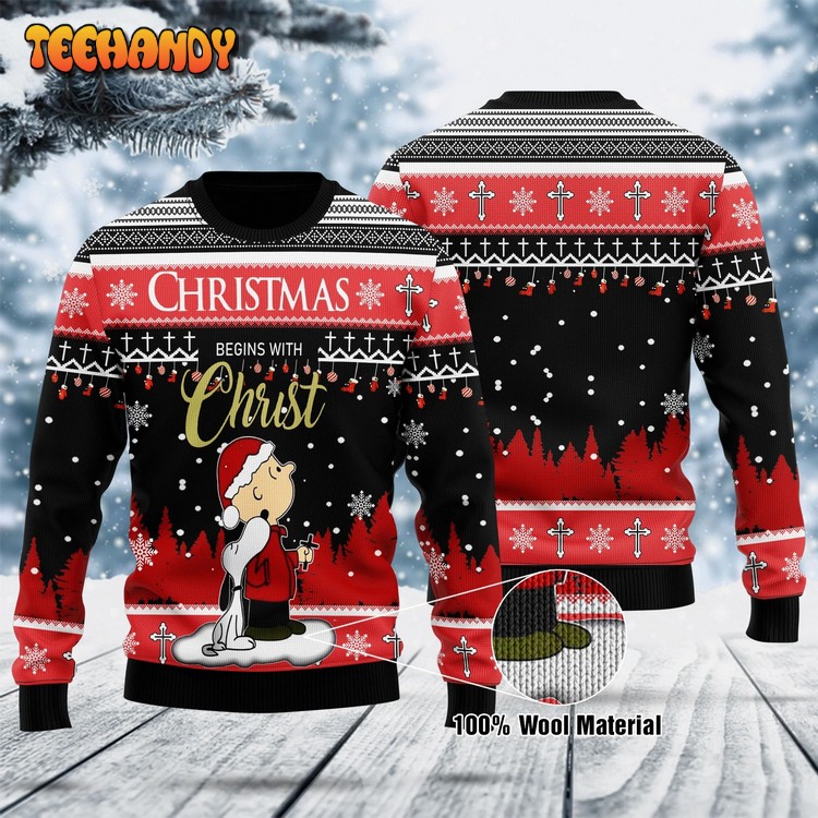 Snoopy and Charlie Christmas begins with christ Christmas sweater