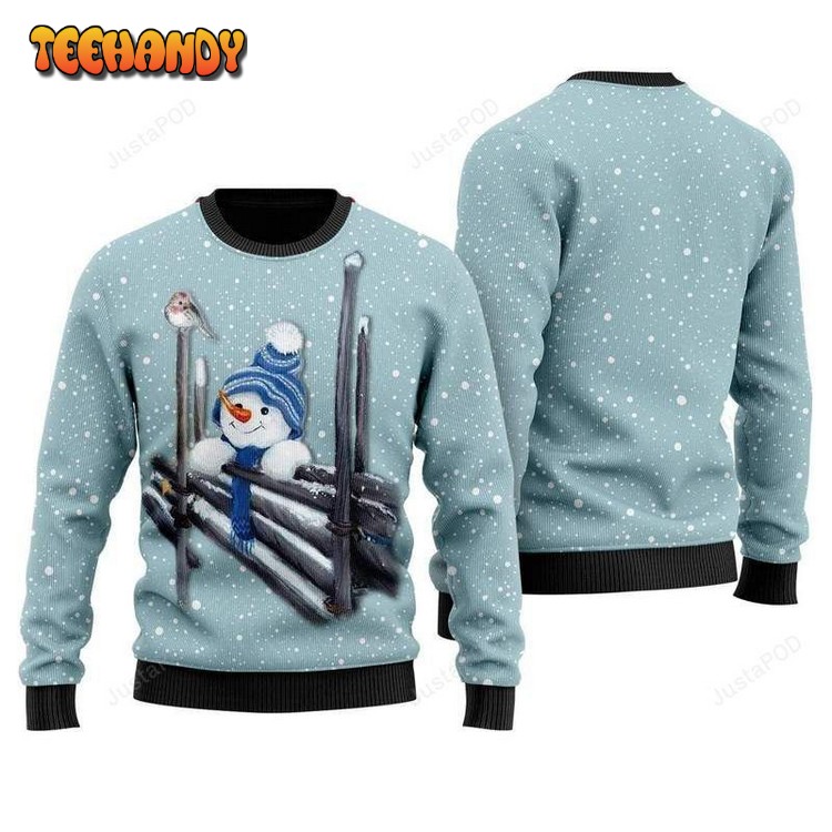 Snowman Wooden Fences Ugly Christmas Sweater, All Over Print Sweatshirt