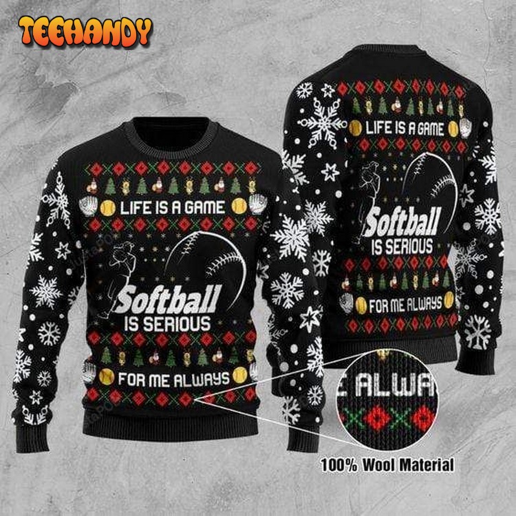 Softball Is Serious Ugly Christmas Sweater, All Over Print Sweatshirt