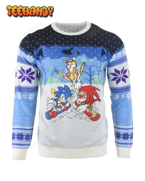 Sonic the Hedgehog Skiing Christmas Ugly Sweater, Ugly Sweater