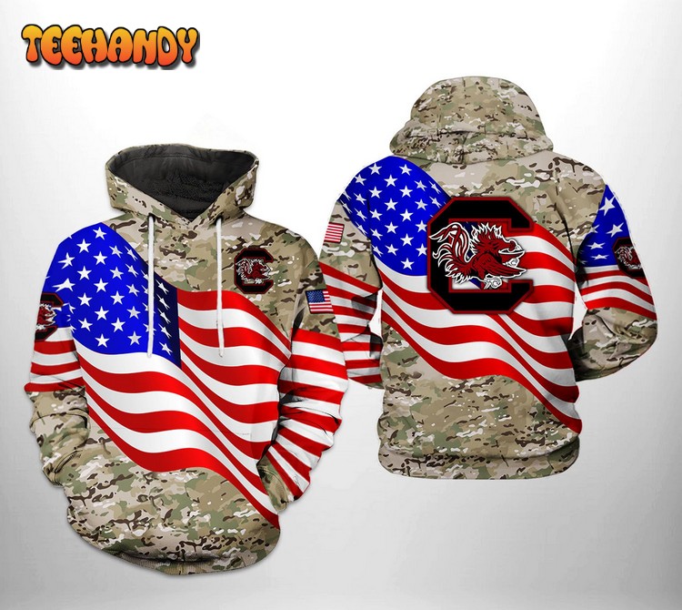 South Carolina Gamecocks NCAA US Flag Camo Veteran 3D Hoodie