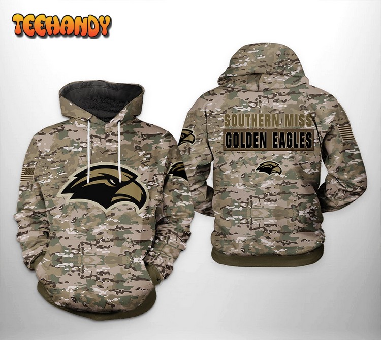 Southern Miss Golden Eagles NCAA Camo Veteran 3D Printed Hoodie