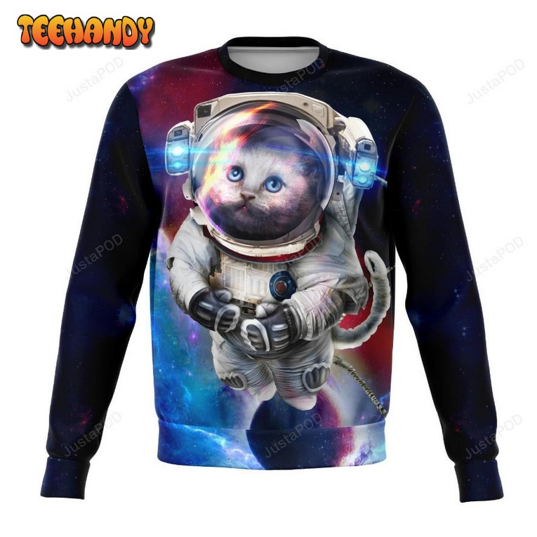 Space Cat Galaxy Universe Ugly Christmas Sweater