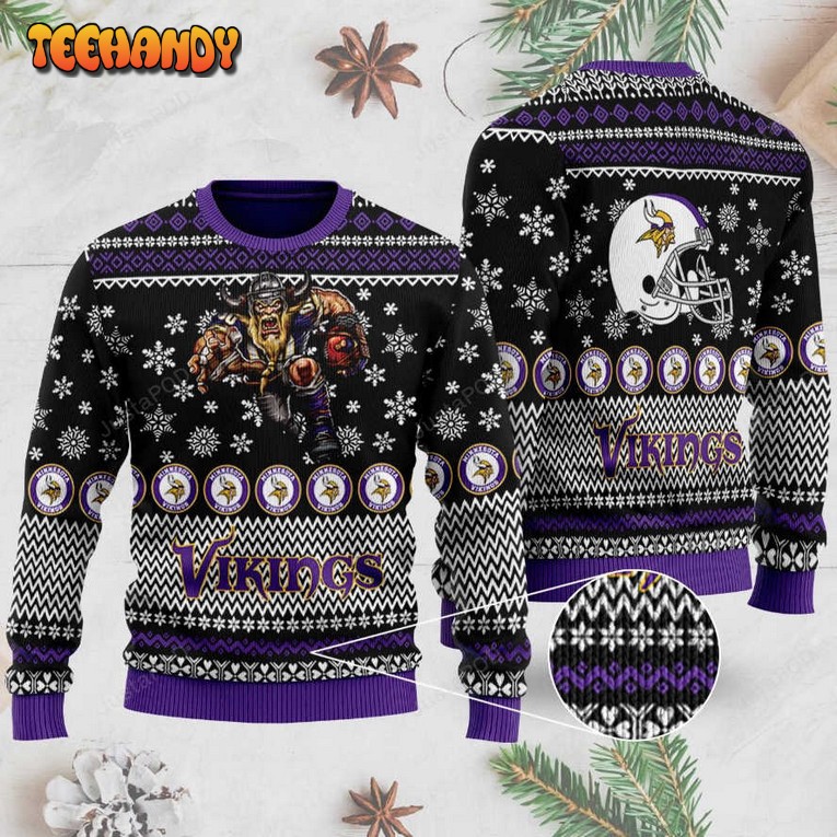 Sports Football Team Minnesota Vikings With Helmet On The Back Sweater