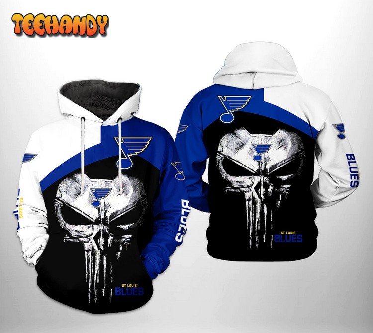 St. Louis Blues NHL Skull Punisher 3D Printed Hoodie Zipper Hoodie