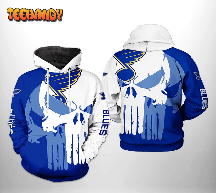 St. Louis Blues NHL Team Skull 3D Printed Hoodie Zipper Hoodie