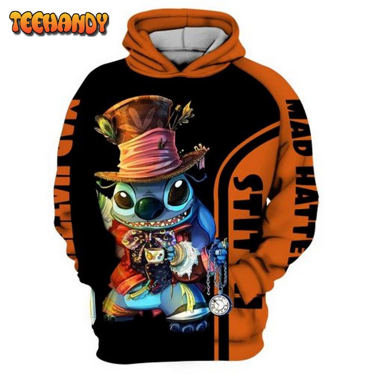 Stitch Art Mad Hatter Lilo And Stitch Art Alice In Wonderland 3D Hoodie