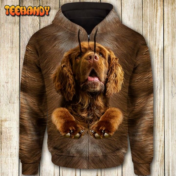 Sussex Spaniel Cute Face 3D Printed Hoodie Zipper Hoodie