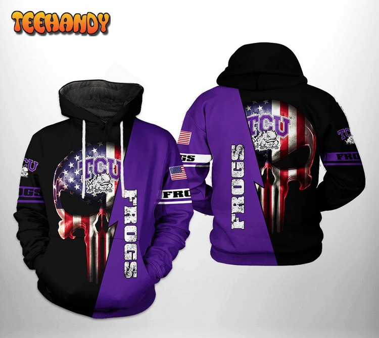 Tcu Horned Frogs NCAA US Flag Skull 3D Printed Hoodie