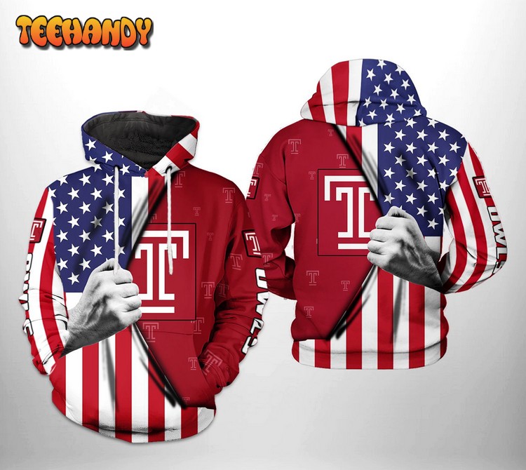 Temple Owls NCAA US Flag 3D Printed HoodieZipper Hoodie