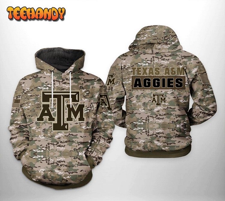 Texas A&M Aggies NCAA Camo Veteran 3D Printed Hoodie