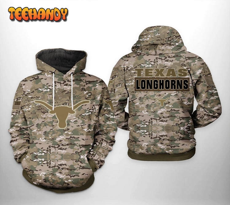 Texas Longhorns NCAA Camo Veteran 3D Printed Hoodie