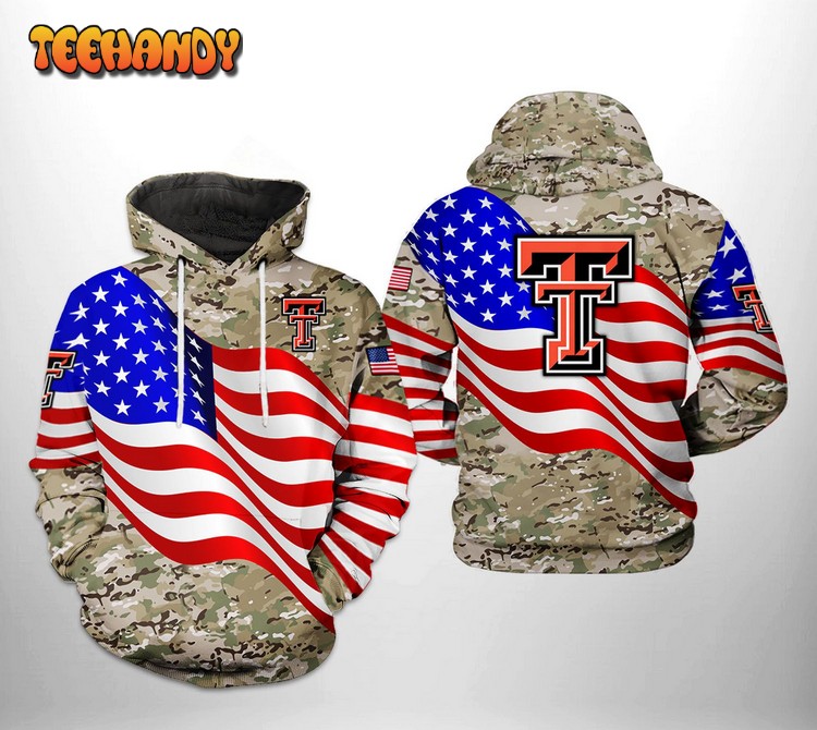 Texas Tech Red Raiders NCAA US Flag Camo Veteran 3D Printed Hoodie