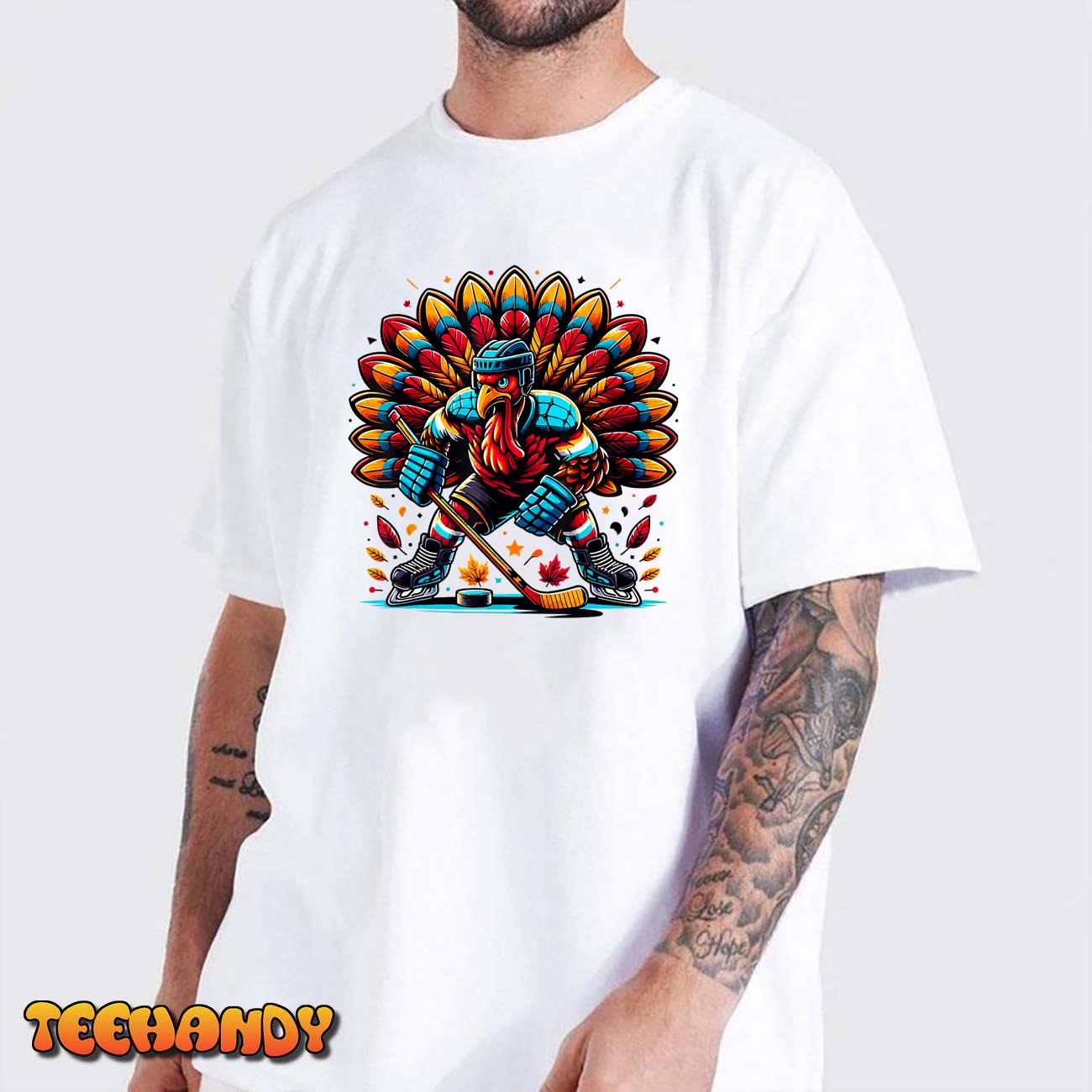 Thanksgiving Ice Hockey Turkey Playing Hockey Thankful T-Shirt