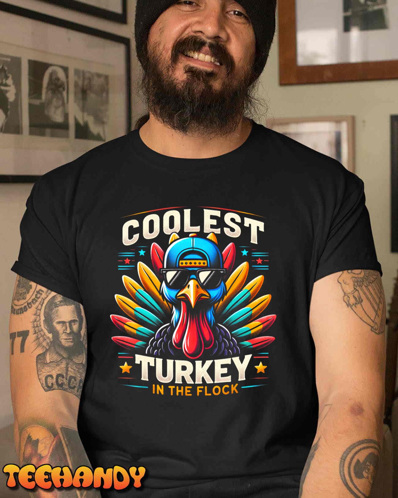 Thanksgiving Shirt For Boys Kids Coolest Turkey In The Flock T-Shirt