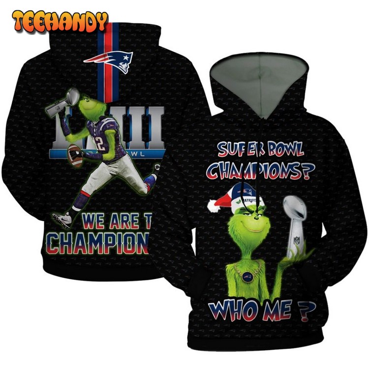 The Grinch New England Patriots Super Bowl Santa Hat 3D Hoodie