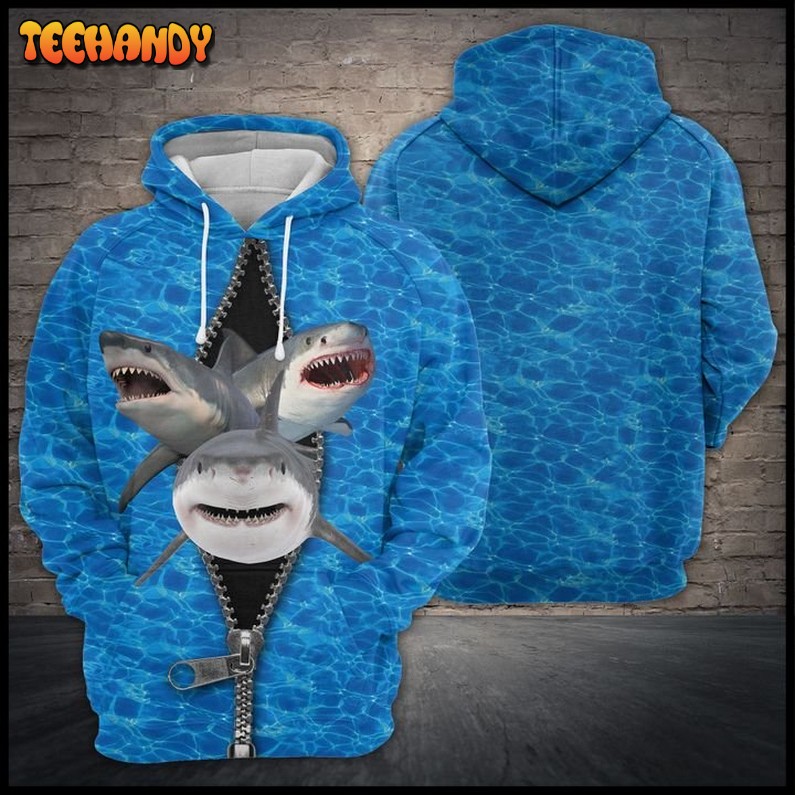 Three Sharks 3D Printed Hoodie Zipper Hoodie