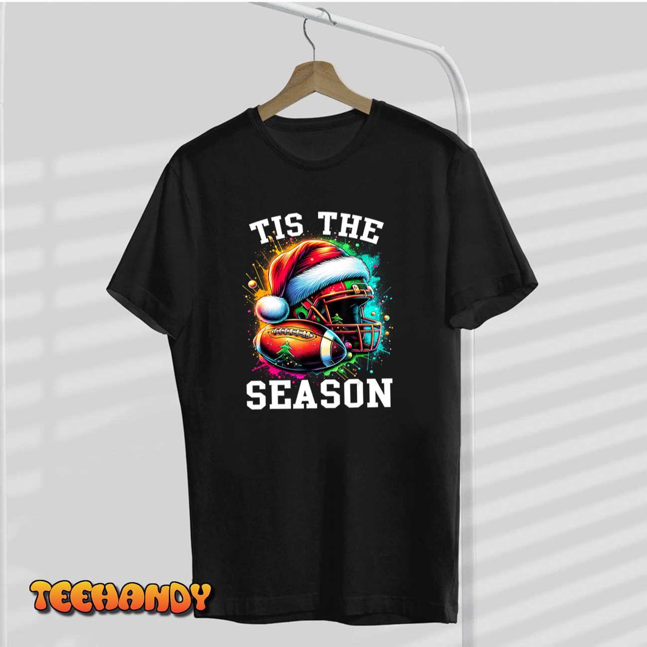 Tis The Season Football Mom Christmas Santa Hat Colorful T-Shirt