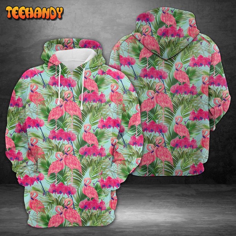 Tropical Pink Flamingos 3D Printed Hoodie Zipper Hoodie