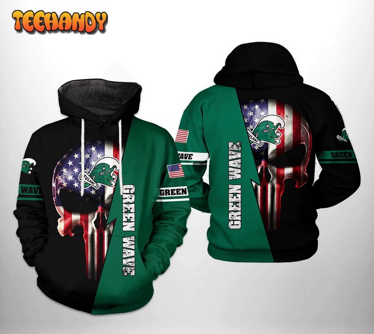 Tulane Green Wave NCAA US Flag Skull 3D Printed Hoodie