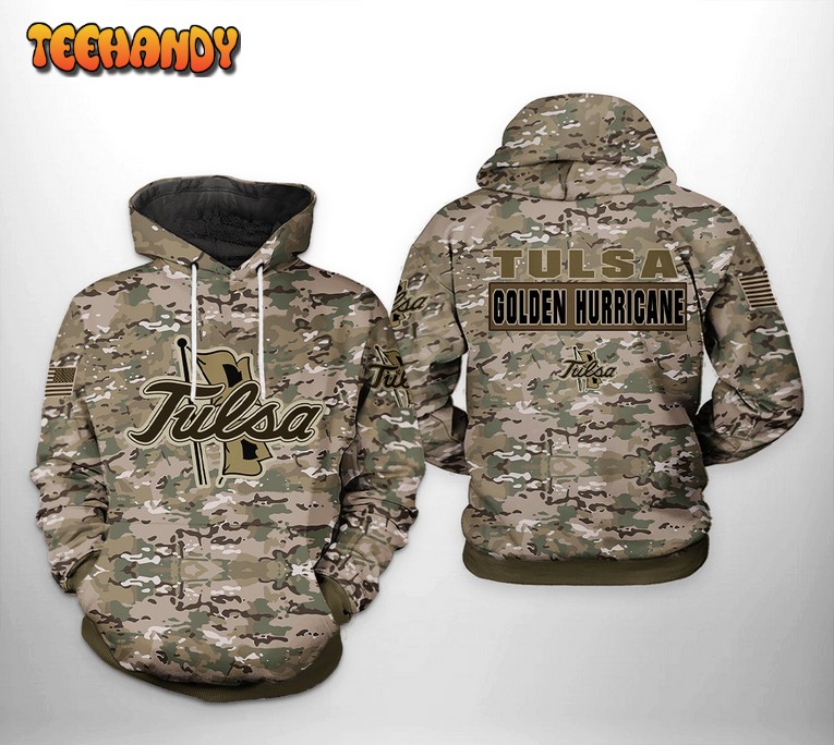 Tulsa Golden Hurricane NCAA Camo Veteran 3D Printed Hoodie