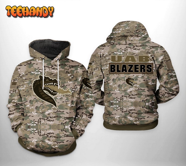 UAB Blazers NCAA Camo Veteran 3D Printed Hoodie Zipper Hoodie