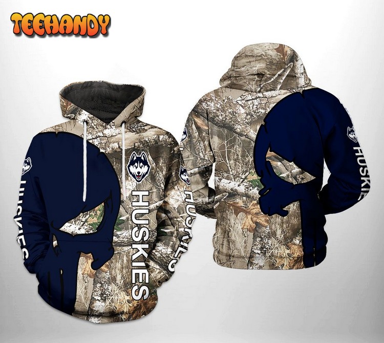 UConn Huskies NCAA Camo Veteran Hunting 3D Printed Hoodie