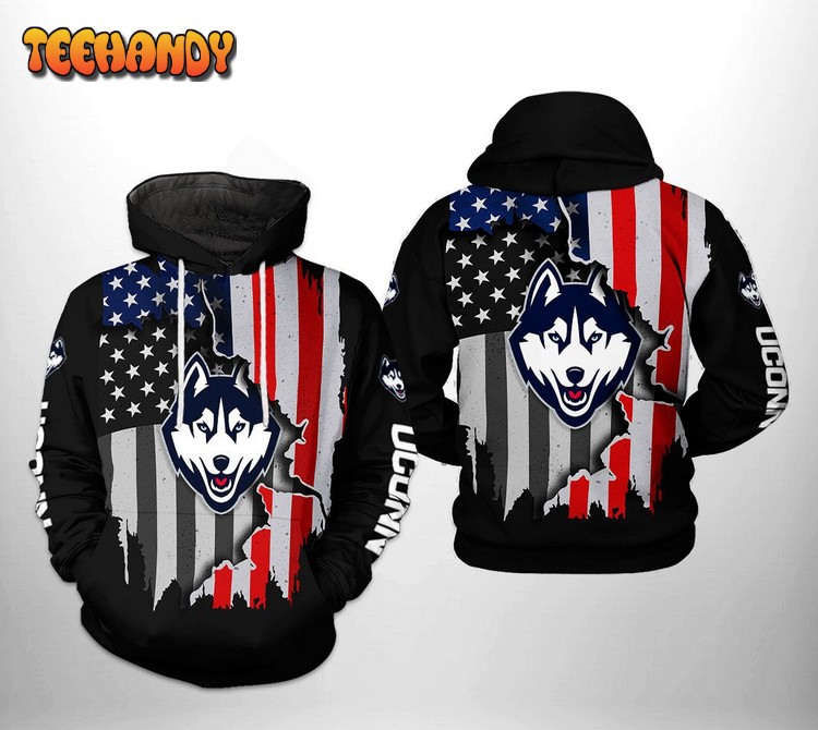 UConn Huskies NCAA US Flag 3D Printed Hoodie Zipper Hoodie