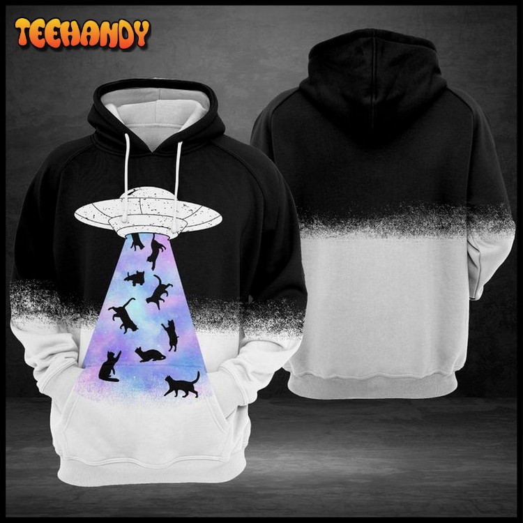 Ufo Attack Black Cat 3D Printed Hoodie Zipper Hoodie