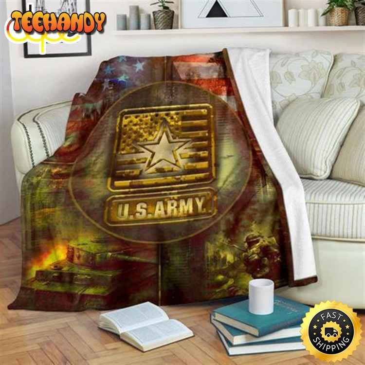 Us Army And American Flag Fleece Throw Blanket