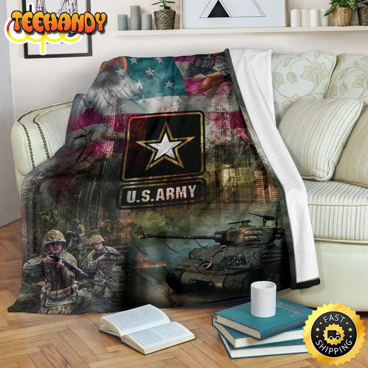 Us Army Eagle And Military Service Dog Fleece Throw Blanket