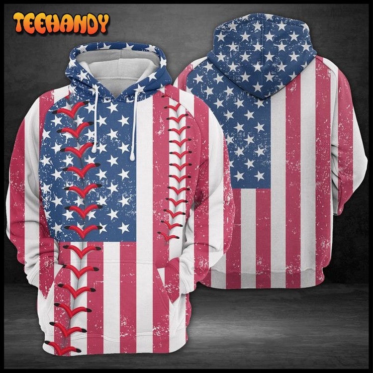 Us Flag Baseball 3D Printed Hoodie Zipper Hoodie