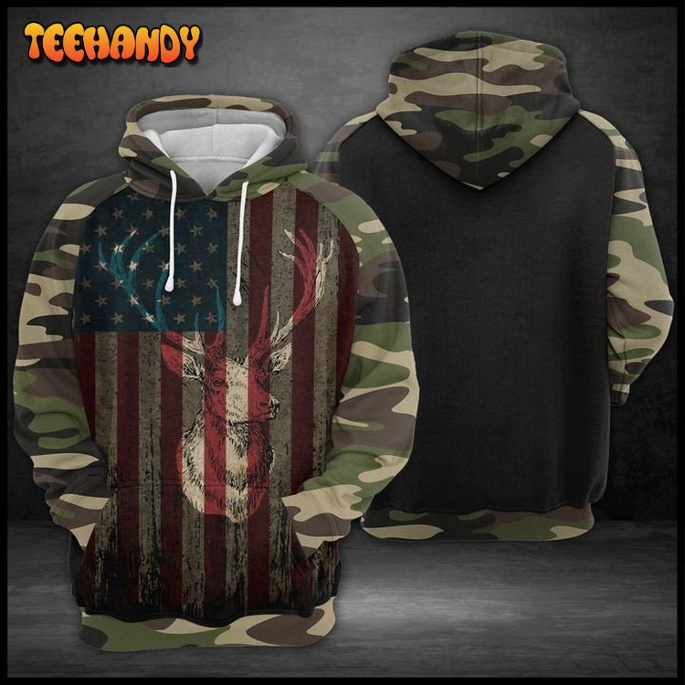 Us Flag Deer Hunting 3D Printed Hoodie Zipper Hoodie