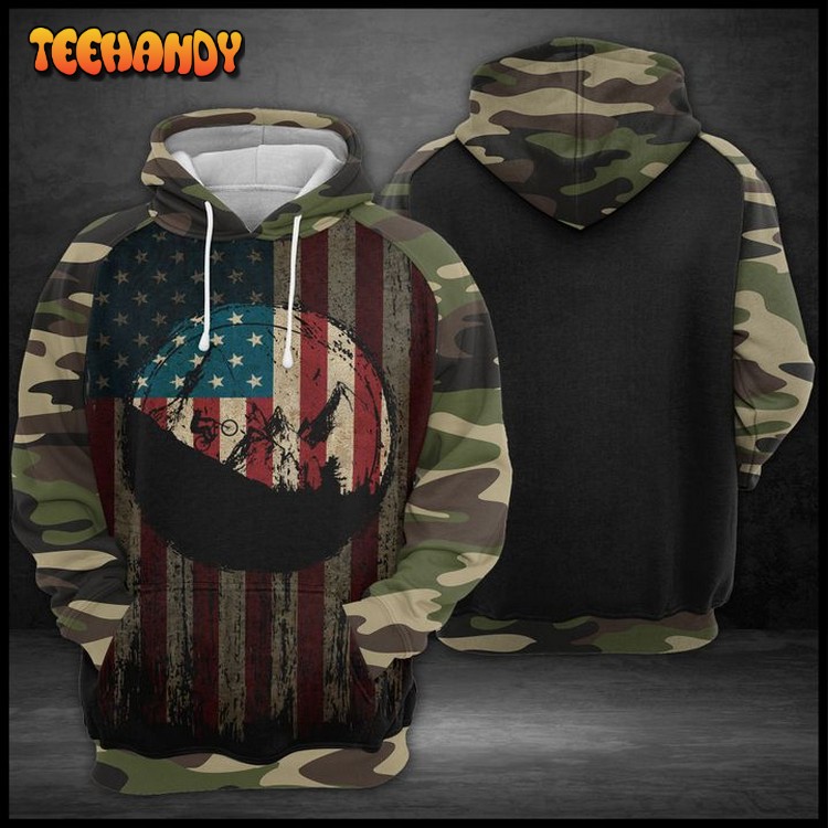 Us Flag Mountain Biking 3D Printed Hoodie Zipper Hoodie