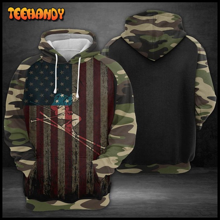 Us Flag Skiing 3D Printed Hoodie Zipper Hoodie