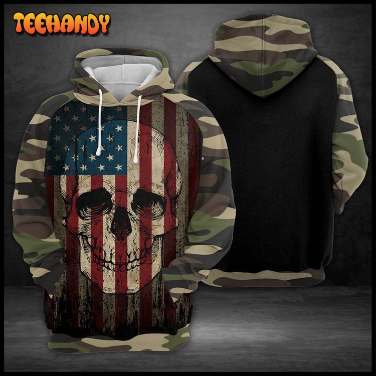 Us Flag Skull 3D Printed Hoodie Zipper Hoodie