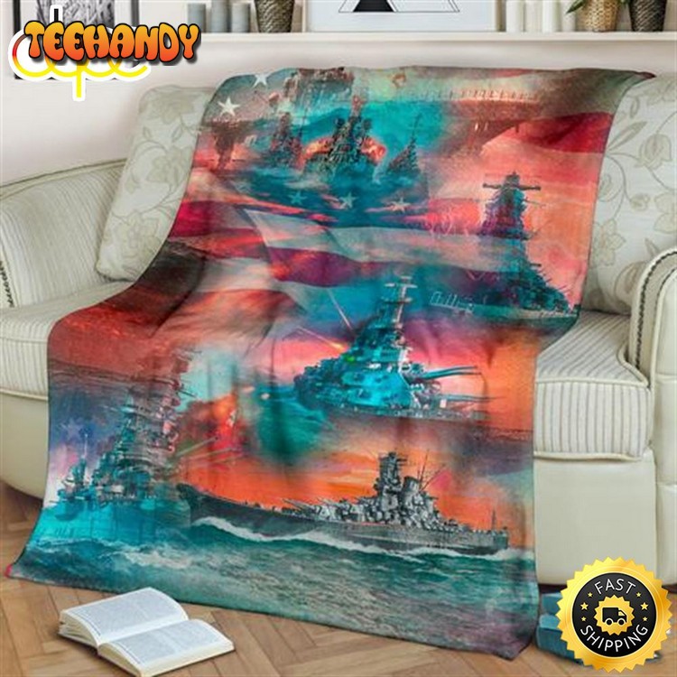 Us Navy American Warships Fleece Throw Blanket