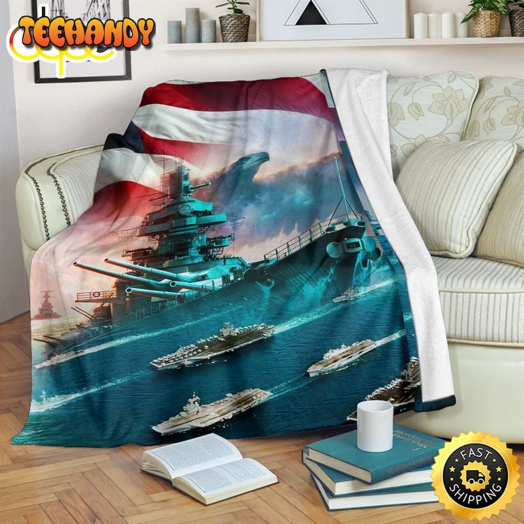 Us Navy Ships At The Seas Fleece Throw Blanket