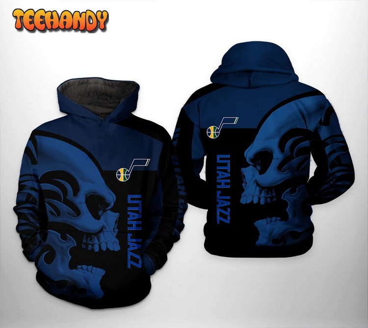 Utah Jazz NBA Skull Team 3D Printed Hoodie Zipper Hoodie