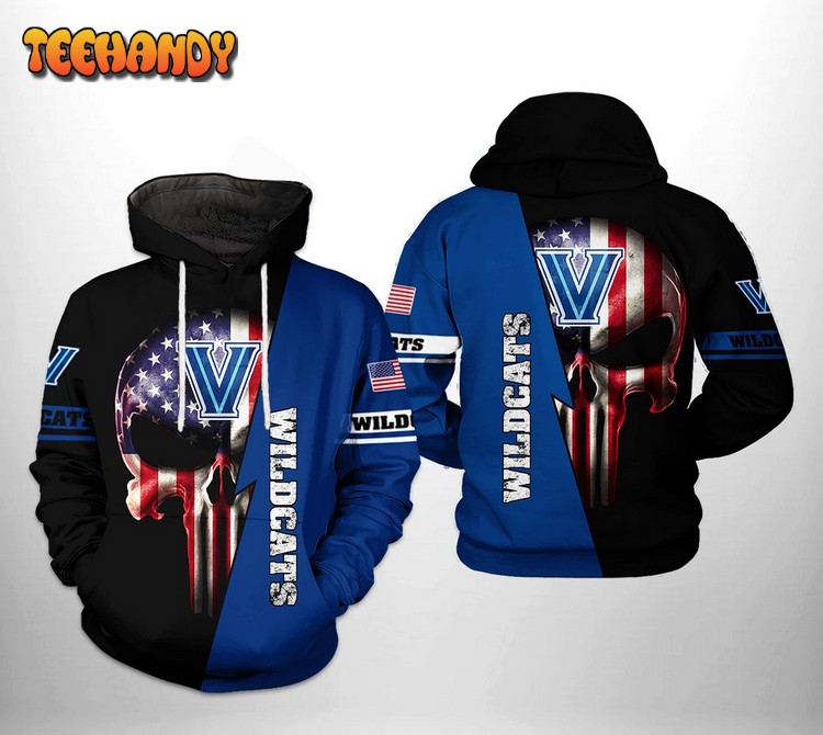 Villanova Wildcats NCAA US Flag Skull 3D Printed Hoodie