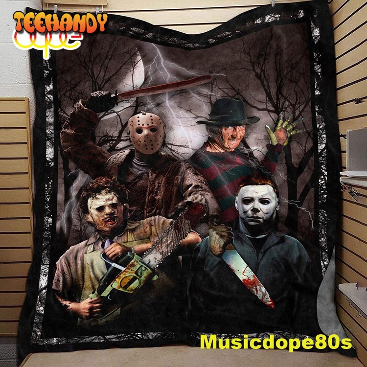 Vintage Horror Movie Halloween Characters Fleece Blanket