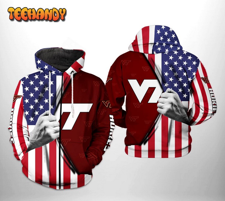 Virginia Tech Hokies NCAA US Flag 3D Printed Hoodie Zipper Hoodie