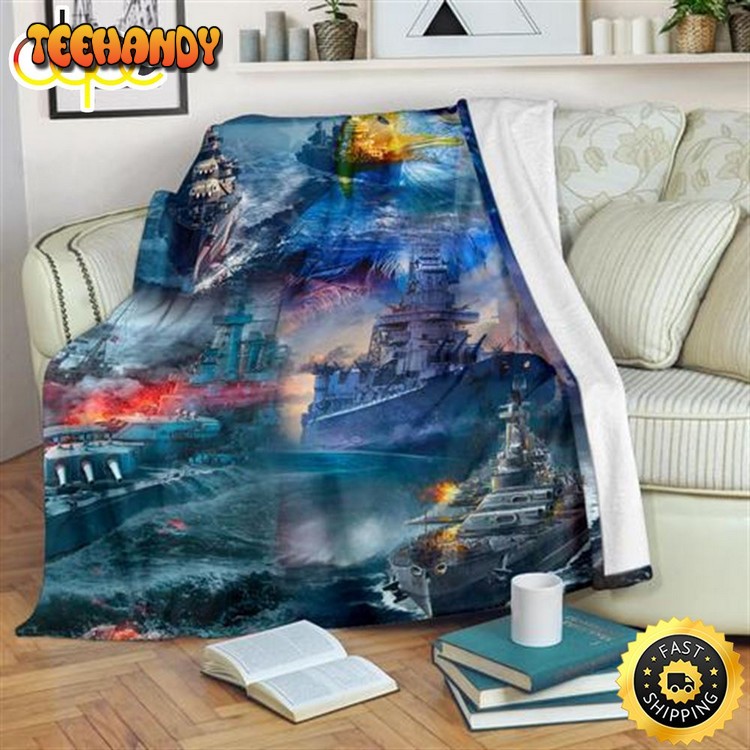 Warships At The Seas Fleece Throw Blanket