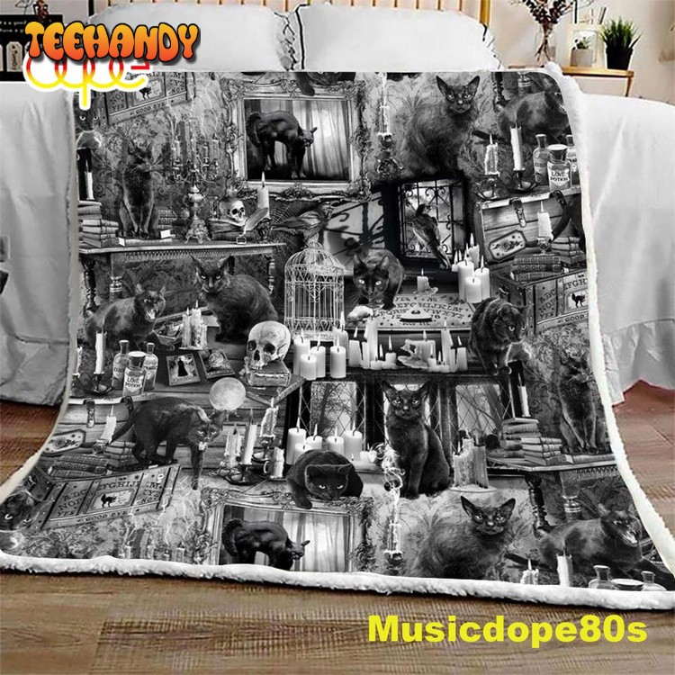 Wicked Black Cats in Haunted Houses Sofa Fleece Throw Blanket