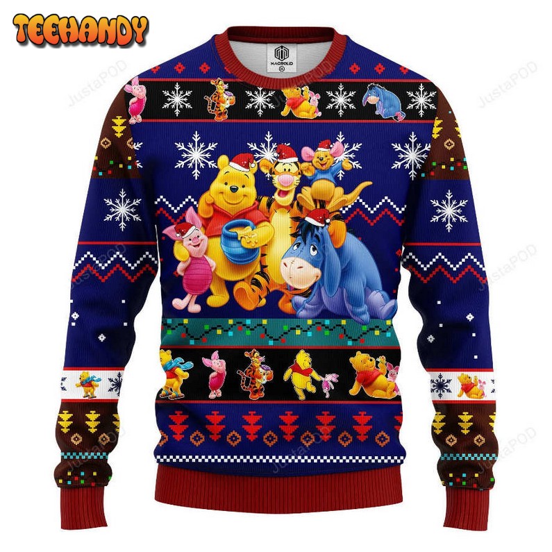 Winnie The Pooh And Friends Cute Noel Mc Ugly Blue Sweaters