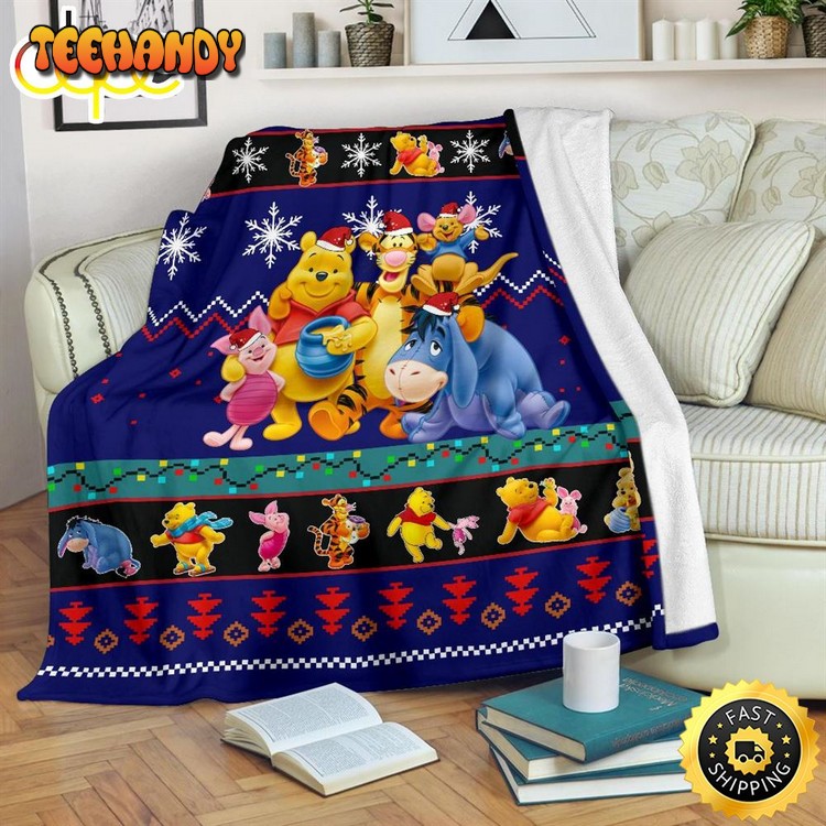 Winnie The Pooh  With Friends Blue Black Blanket