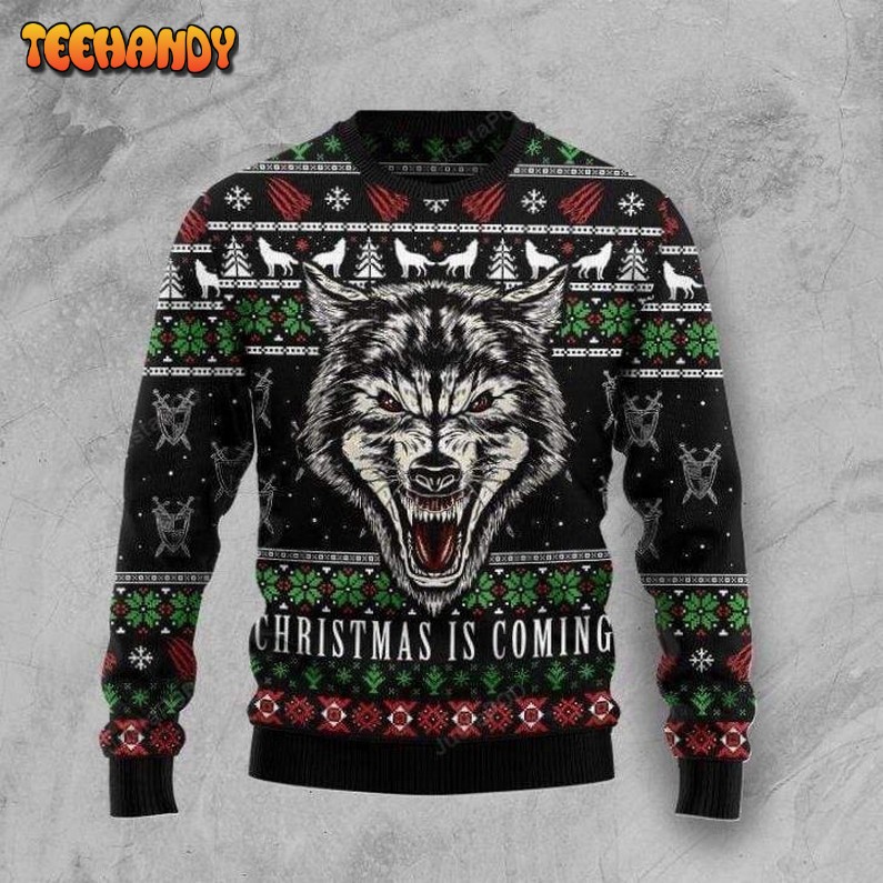 Wolf Black Ugly Christmas Sweater, All Over Print Sweatshirt