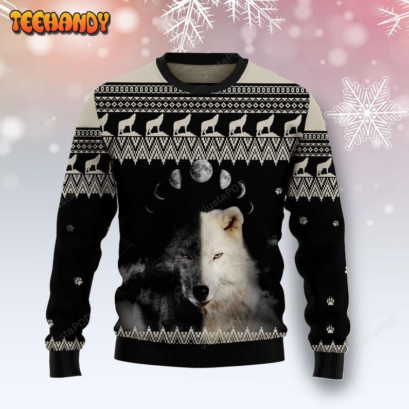 Wolf Day And Night Ugly Christmas Sweater