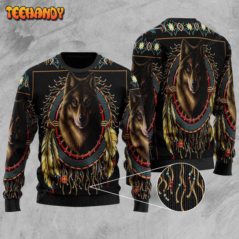 Wolf Dreamcatcher Ugly Christmas Sweater, All Over Print Sweatshirt