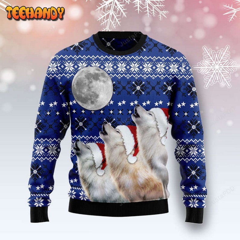 Wolf Howling Full Moon Ugly Christmas Sweater